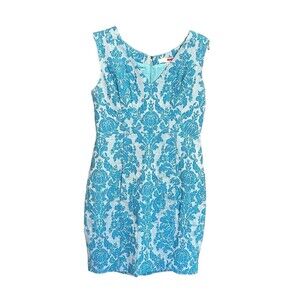 Tracy‎ Reese Size 6 Blue Embroidered Jacquard Midi Dress Lined Pocket #I13-5